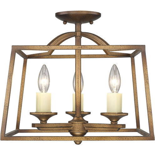 Athena 3 Light 15 inch Grecian Gold Semi-flush Ceiling Light